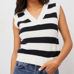 Rails Yuli Sweater Vest Stripes V Neck Knit Cotton Cashmere Navy White XS NWT